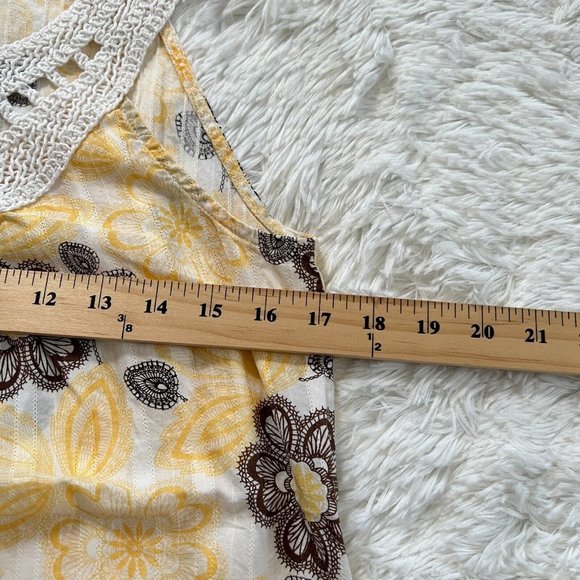 LOft Womens Top Size Medium Petite Yellow Brown Floral Crochet Boho 14163 - Picture 6 of 7
